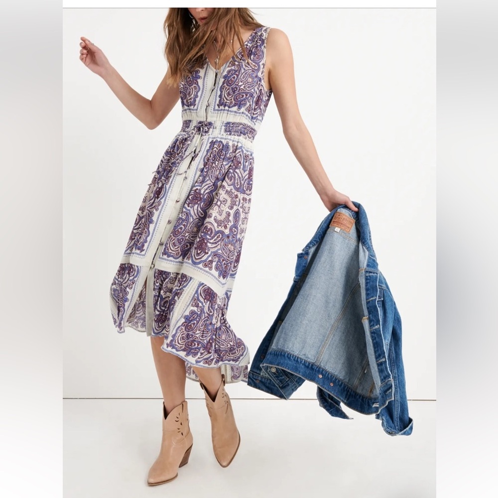 Lucky Brand Purple Midi Sundress Scoop Neck